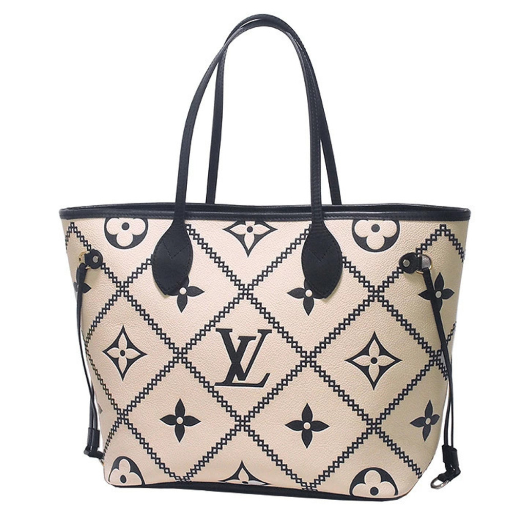 Louis Vuitton Neverfull Monogram Empreinte Tote Bag Leather Cream